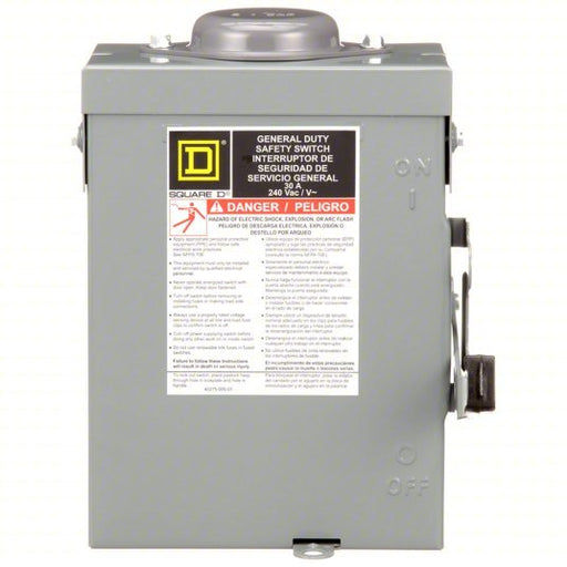 Square D D221NRB Safety Switch Fusible, 30 A, Three Phase, 240V AC, Galvanized Steel, Indoor/Outdoor - KVM Tools Inc.KV1H248