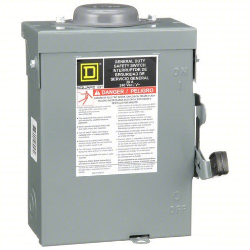 Square D D221NRB Safety Switch Fusible, 30 A, Three Phase, 240V AC, Galvanized Steel, Indoor/Outdoor - KVM Tools Inc.KV1H248