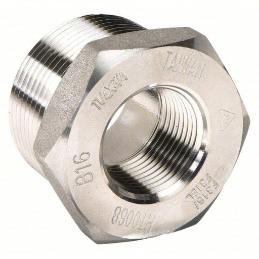 KVM Tools KV1LTX9 Hex Reducing Bushing 316 Stainless Steel, 2 in x 1 1/2 in Fitting Pipe Size, Male NPT x Female NPT - KVM Tools Inc.KV1LTX9