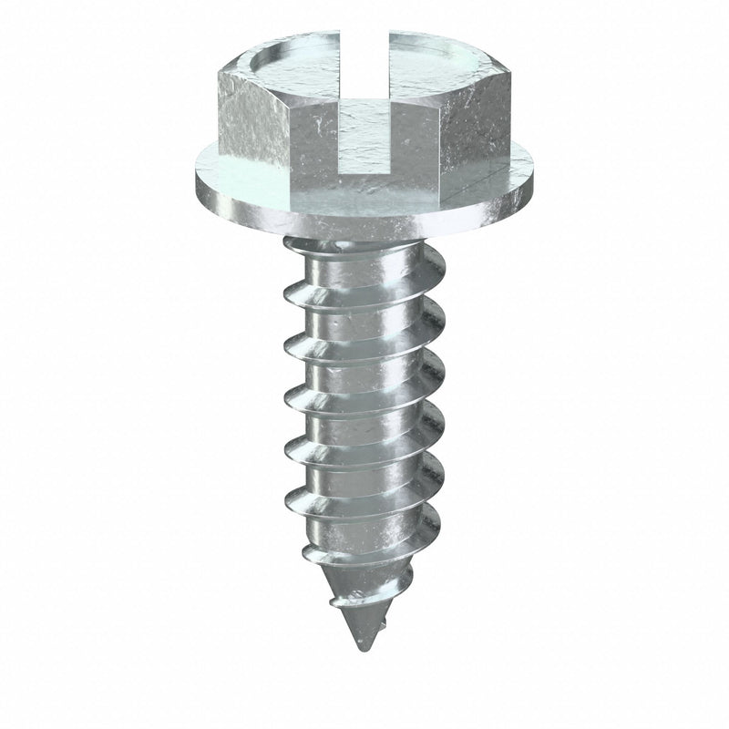 Approved Vendor U28100.016.0050 Sheet Metal Screw, #8 Size, 1/2 in Lg, Steel, Zinc-Plated, Slotted, Hex Washer, 100 PK