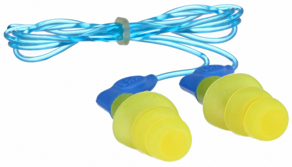 3M 340-8002 Ear Plugs, Flanged, 27 dB NRR, Gen Purpose, Corded, Reusable, Push-In, M Earplug Size, 100 PK