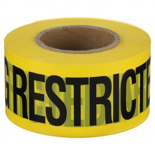 KVM Tools KV1N912 Barricade Tape 1,000 ft Lg, 3 in Wd, Warning Restricted Area Legend, Polyethylene - KVM Tools Inc.KV1N912