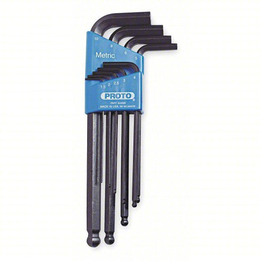 Proto J4996 Hex Key Set Metric, Long, 9 Pieces, Plastic Holder, Black Oxide, 2 Tips, 3 in to 7 3/4 in - KVM Tools Inc.KV1Q808
