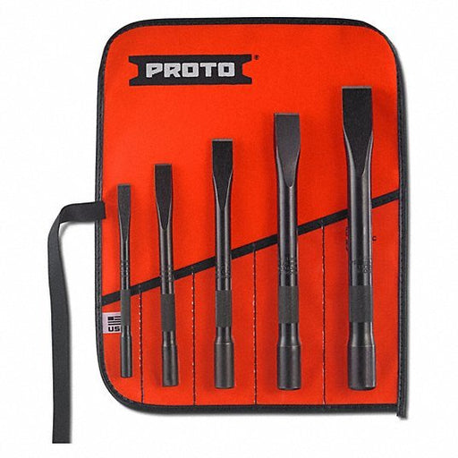 Proto J86000 Cold Chisel Set Steel, 3/8 in_1/2 in_5/8 in_3/4 in_7/8 in Blade Wd, Knurled Grip - KVM Tools Inc.KV1Q947