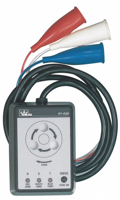 Ideal 61-520 Phase Sequence Tester, 60 Hz, 120 V to 600 V, CAT III 600V, For Three Phase, No Display