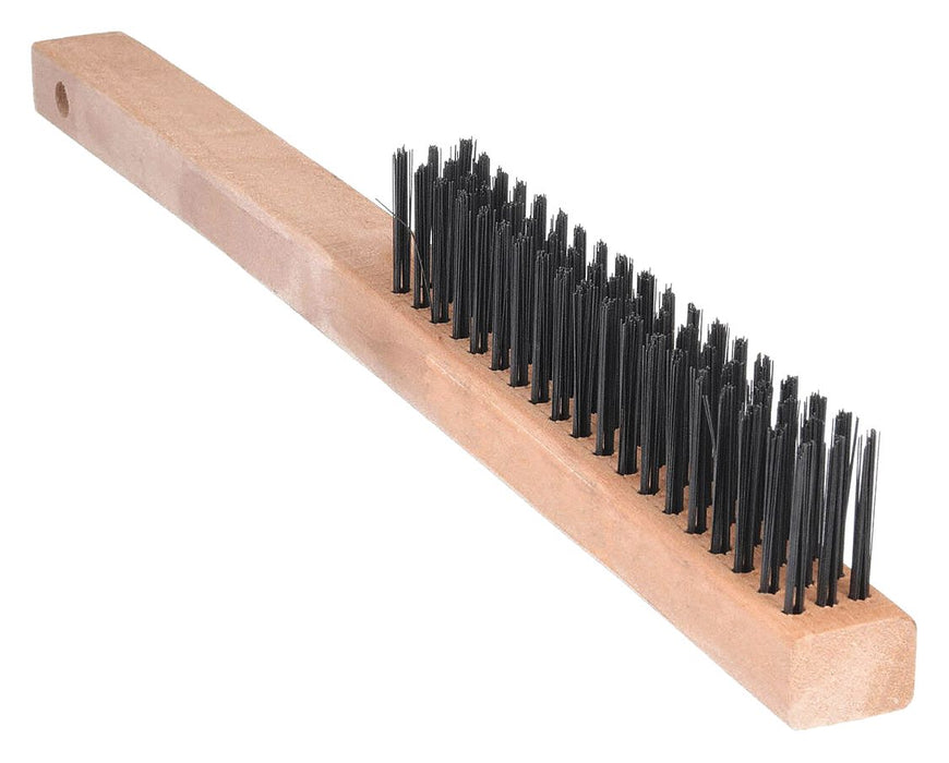 Grainger 1VAG6 Scratch Brush, Straight Handle, Carbon Steel, Wood, 6 1/4 in Brush Lg, 14 in Handle Lg