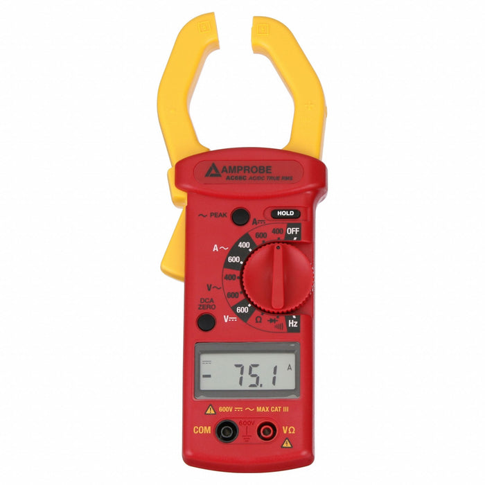 Amprobe AC68C Digital Clamp Meter, TRMS, CAT II 600V/CAT III 300V, 600 A Max AC Current Measurement