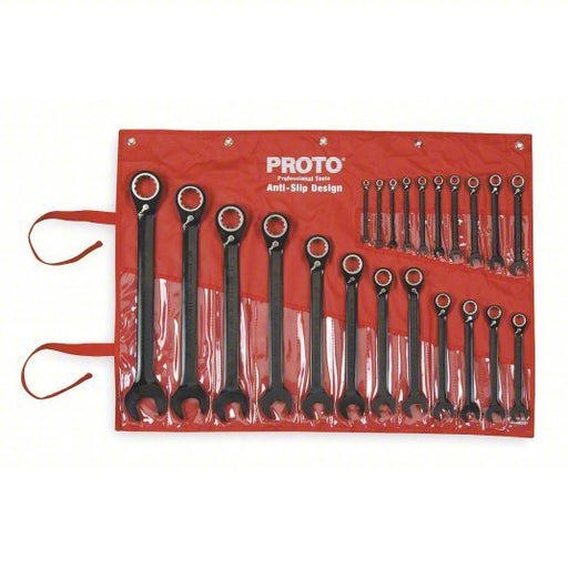 Proto JSCVM - 22S Combination Wrench Set Alloy Steel, Black Chrome, 22 Tools, 6 mm to 36 mm Range of Head Sizes - KVM Tools Inc.KV1WNC3
