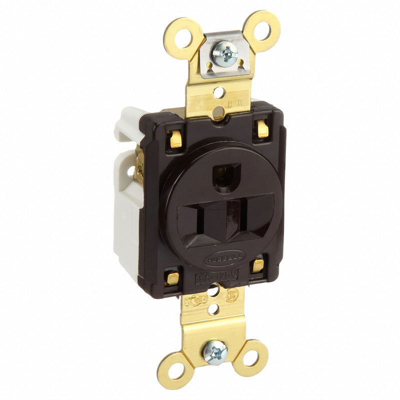 Hubbell HBL5261 Single Receptacle, 5-15R, 15 A, 125V AC, Flush Mount, Brown