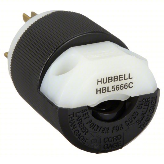 Hubbell HBL5666C Straight Blade Plug 6 - 15P, 15 A, 250V AC, Black/White, 2 Poles - KVM Tools Inc.KV1X995
