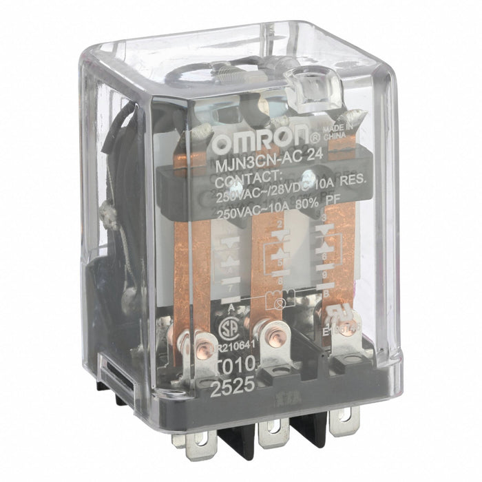 Omron MJN3C-N-AC24 General Purpose Relay, Socket Mounted, 10 A Current Rating, 24V AC, 3PDT, 11 Pins/Terminals