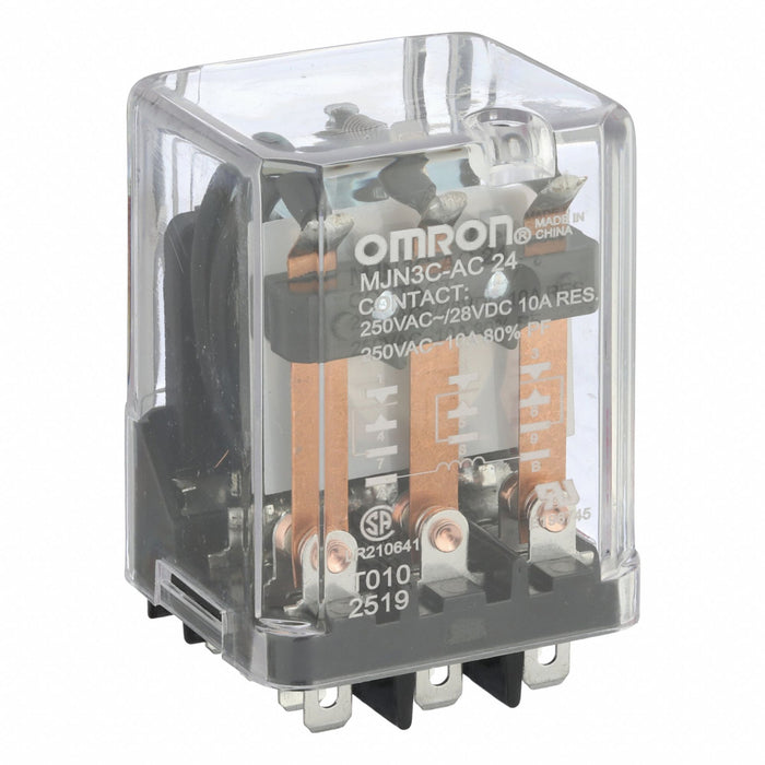 Omron MJN3C-AC24 General Purpose Relay, Socket Mounted, 10 A Current Rating, 24V AC, 3PDT, 11 Pins/Terminals