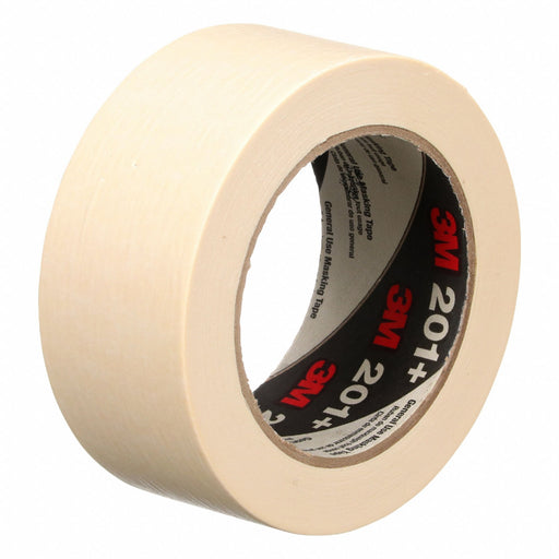 3M 201+ Masking Tape, 201+, Tan, 1 7/8 in Roll Wd, 60 yd Overall Roll Lg, Rubber, Crepe Paper, Glass