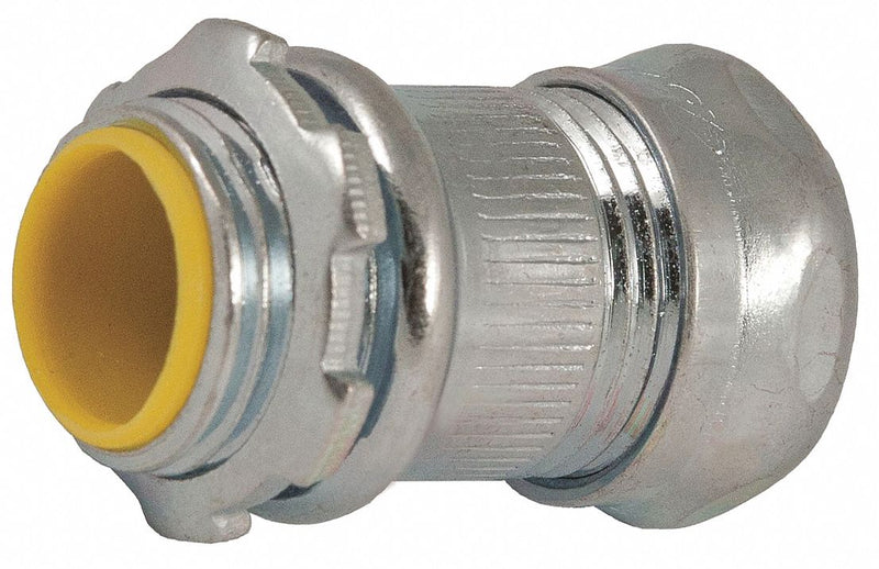 Raco 2966 Compression Conduit Connector, Steel, 4 in Trade Size, 4 3/4 in Overall Lg, Insulated, Gray/Yellow