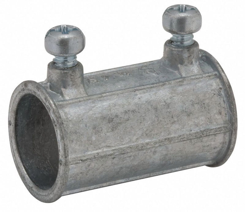 Raco 2676 Set Screw Conduit Coupling, Zinc, 4 in Trade Size, 5 7/32 in Overall Lg, Gray