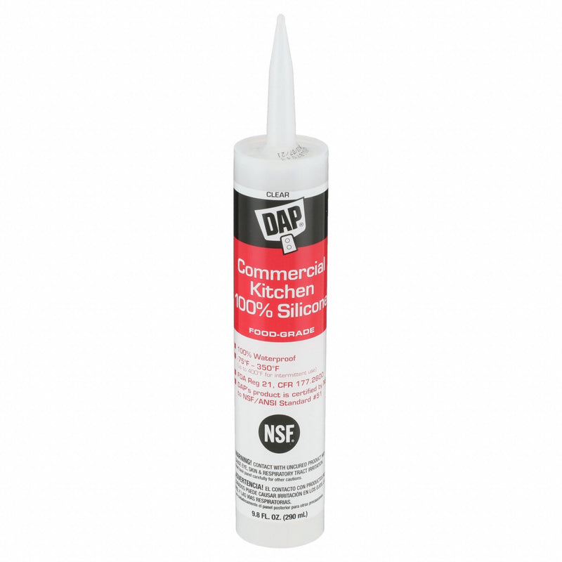 DAP 08658 Commercial Kitchen Silicone Sealant, Clear, 10 oz Cartridge, -40 to 400°F, FDA 21 CFR 177.2600, NSF/ANSI 51