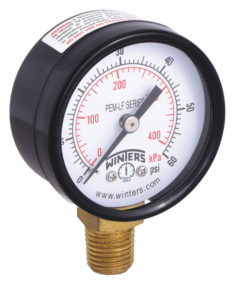 Winters PEM201LF Lead-Free Pressure Gauge 0-60 psi