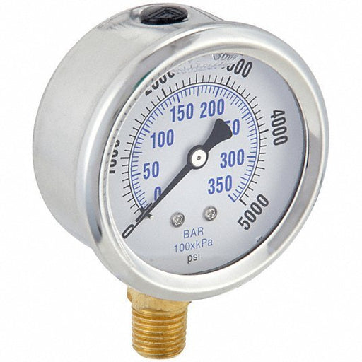 PIC Gauges PRO - 201L - 254R Industrial Pressure Gauge 5,000 psi to 0 psi / Hg to 5,000 psi, 2 1/2 in Dial, Bottom - KVM Tools Inc.KV20TV34