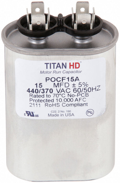 Titan HD POCF15A Motor Run Capacitor 15 MFD 440/370V Oval