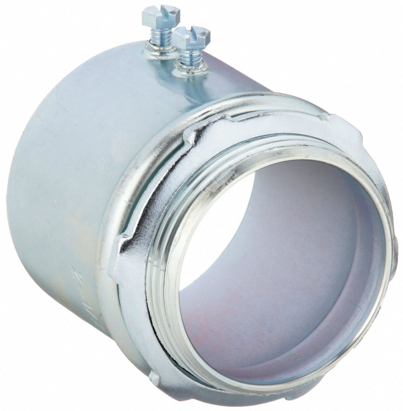 Raco 2146 Set Screw Conduit Connector, Steel, 4 in Trade Size, 4 17/32 in Overall Lg, Non-Insulated, Gray