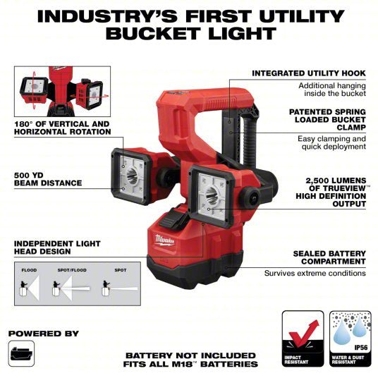 Milwaukee 2122 - 20 Cordless Work Light M18™, Bare Tool, 2,500 lm Max., 3 Modes - KVM Tools Inc.KV49JU91