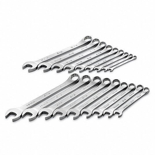SK Professional 87018 Combo Wrench Set, 1/4-3/4, 10-18mm, 18 Pc