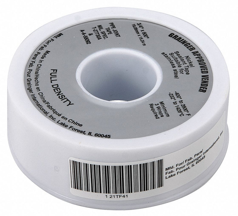 Approved Vendor 21TF41 Thread Sealant Tape High Density 3/4 in x 50 ft Gray Nickel-Filled PTFE