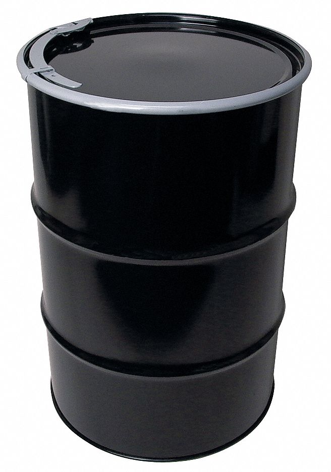 Approved Vendor 5668L Transport Drum, Steel, 55 gal, Lever Lock Ring, Black / Black, 20 ga / 18 ga / 18 ga