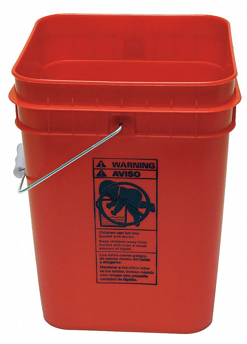 Approved Vendor SQ2140R Storage Pail, 4 gal, Open Head, Plastic, 10 1/4 in, 13 1/8 in Overall Ht, Square, Red
