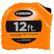 Keson PGT181012V Tape Measure Inch/Engineer's Scale, Nonmagnetic Single Hook Tip, Plastic, 12 ft, Narrow Blade - KVM Tools Inc.KV22N884