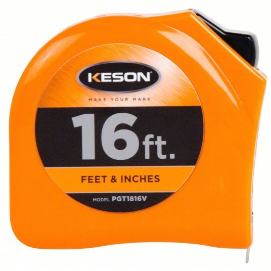 Keson PGT1816V Tape Measure Inch, Nonmagnetic Single Hook Tip, Plastic, 16 ft, 8 ft Standout Lg, Std Blade - KVM Tools Inc.KV22N889