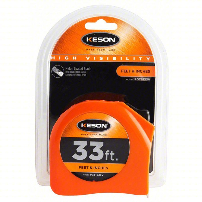Keson PGT1833V Tape Measure Inch, Nonmagnetic Single Hook Tip, Plastic ...