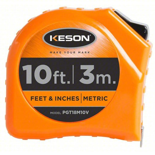 Keson PGT18M10V Tape Measure Inch/Metric, Nonmagnetic Single Hook Tip, Plastic, 10 ft / 3 m, 5 ft Standout Lg - KVM Tools Inc.KV22N893