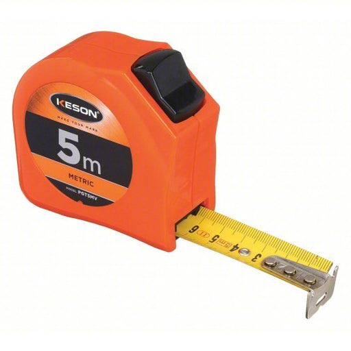 Keson PGT5MV Tape Measure Metric, Nonmagnetic Single Hook Tip, Plastic, 5 m, 8 ft Standout Lg, Std Blade - KVM Tools Inc.KV22UY56