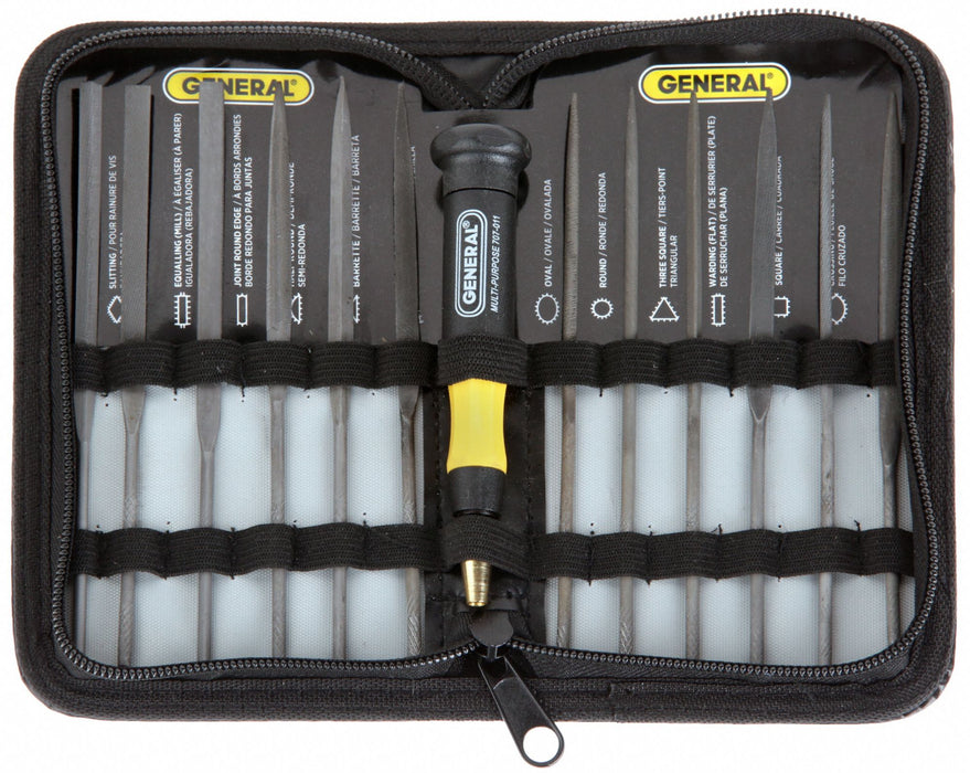 General Tools 707475 Needle File Set, Barrette/Crossing/Equaling/Half Round/Knife/Rectangular/Round/Square/Triangular