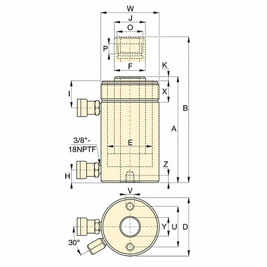 Enerpac RRH1001 General Purpose Hydraulic Ram 100 ton Nominal Capacity, 2 in Nominal Stroke Lg, 3.13 in - KVM Tools Inc.KV23NP34
