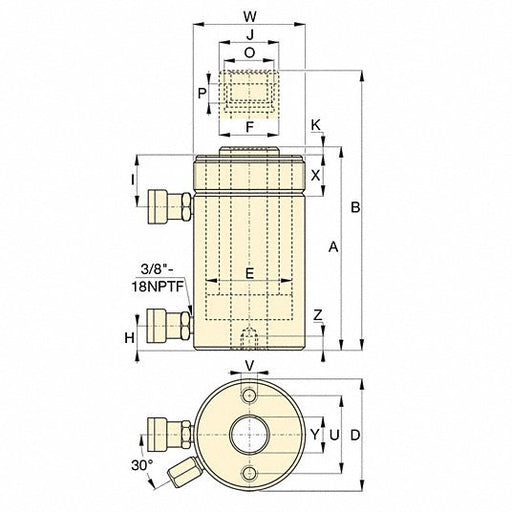 Enerpac RRH1001 General Purpose Hydraulic Ram 100 ton Nominal Capacity, 2 in Nominal Stroke Lg, 3.13 in - KVM Tools Inc.KV23NP34