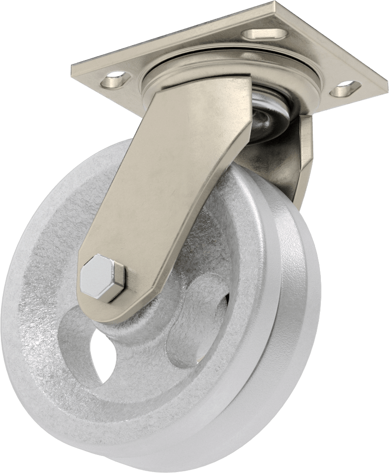 McMaster 2453T67 V-Groove Wheel Track Caster, High-Capacity, 4-1/2" × 4" Plate, Swivel with 6" Diameter Wheel