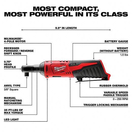 Milwaukee 2457 - 21 Ratchet 35 ft - lb Fastening Torque, 35 ft - lb Torque - Max, 250 RPM No Load Speed, Brushed - KVM Tools Inc.KV13G249