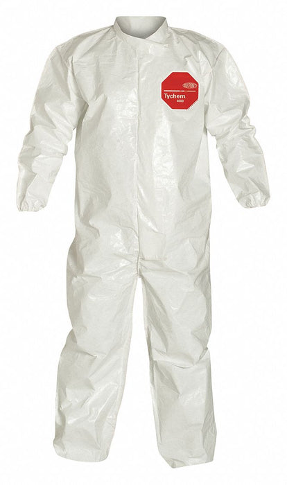Dupont SL125BWHXL001200 Coveralls XL, Tychem® 4000, Elastic Wrist, Elastic Ankle, White, Bound Seam, 12 PK