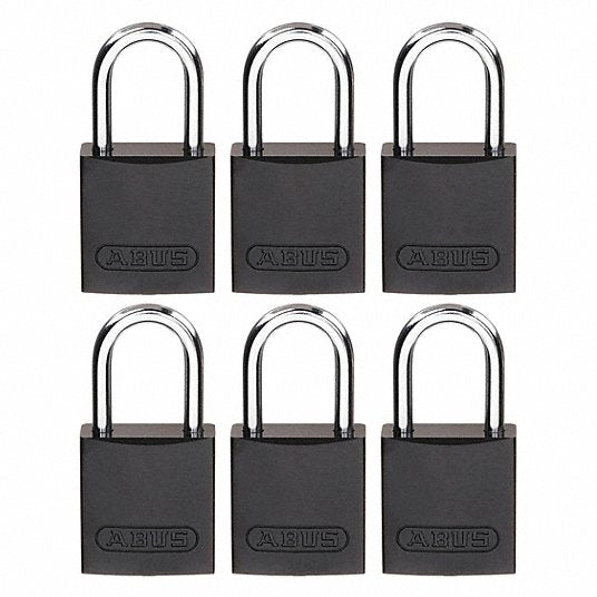 Brady CPAL - BLK - 25AL - KA6 Lockout Padlock Keyed Alike, Aluminum, Compact Body Body Size, Aluminum, Std, Black, Aluminum PK6 - KVM Tools Inc.KV24UY39