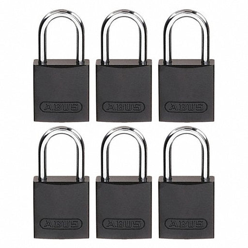 Brady CPAL - BLK - 25AL - KA6 Lockout Padlock Keyed Alike, Aluminum, Compact Body Body Size, Aluminum, Std, Black, Aluminum PK6 - KVM Tools Inc.KV24UY39