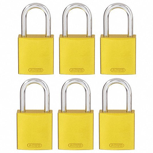 Brady CPAL - YLW - 25AL - KA6 Lockout Padlock Keyed Alike, Aluminum, Compact Body Body Size, Aluminum, Std, Yellow PK6 - KVM Tools Inc.KV24UY71
