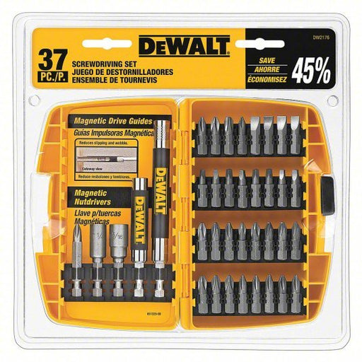 DeWalt DW2176 Screwdriver Bit Set Screwdriver Bit Set, 37 PC, 1/4 in Hex Shank Size, Steel - KVM Tools Inc.KV25CC48