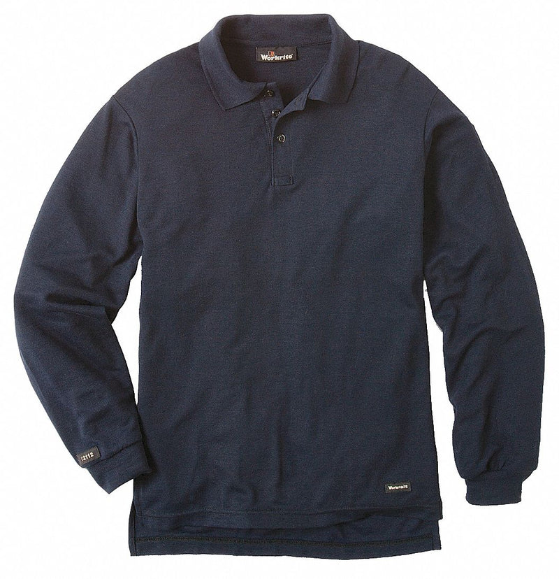 Workrite FT20NV Flame-Resistant Polo Shirt, 8.2 cal/sq cm ATPV, Men's, XL, Long, Navy, Buttons