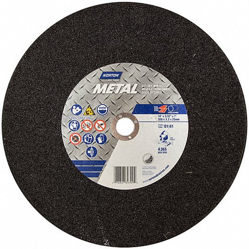 Norton 07660789399 Abrasive Cut - Off Wheel Type 1, 14" x 3/32" x 1", Aluminum Oxide, 36 Grit, Metal - KVM Tools Inc.KV25TY92
