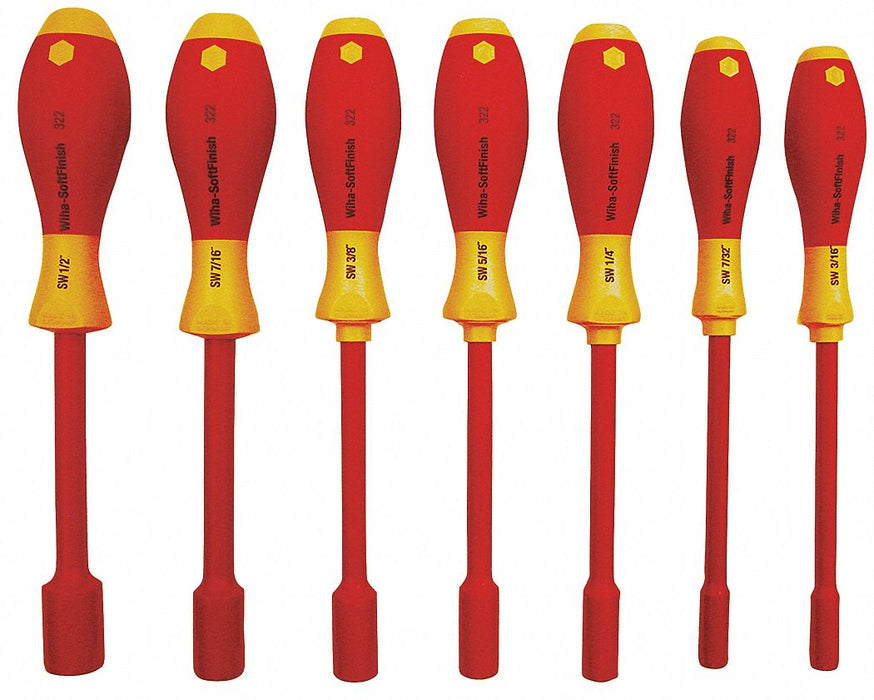 Wiha 32293 Nut Driver Set, Metric, 10 mm/13 mm/5.5 mm/5 mm/6 mm/7 mm/8 mm Tip Size, 5/16 in Bolt Clearance