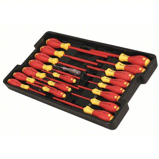 Wiha 32095 Insulated Screwdriver Set 19 Pieces, Phillips/Slotted/Square Tip, Ergonomic Grip, Molded Tray - KVM Tools Inc.KV26X279