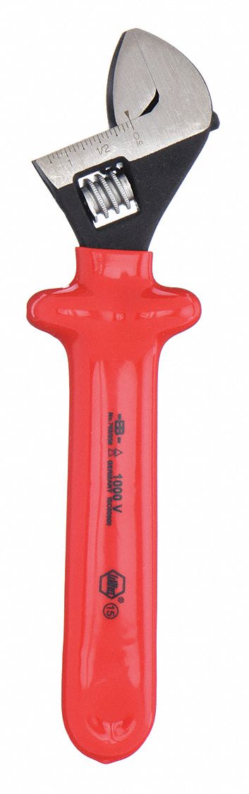 Wiha 76212 Adjustable Wrench, Insulated Rubber Dipped, Natural, 12 in Overall Lg, 1 1/2 in Jaw Capacity