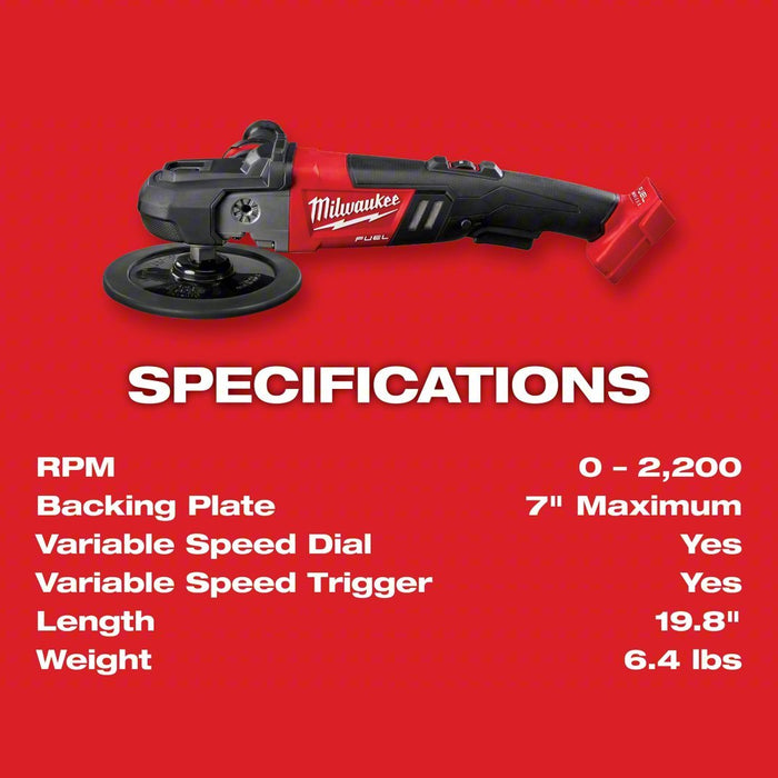 Milwaukee 2738 - 20 Cordless Polisher M18, Bare Tool, 7 in Backing Pad, Rotary, Hook and Loop, Variable Speed - KVM Tools Inc.KV49EG82